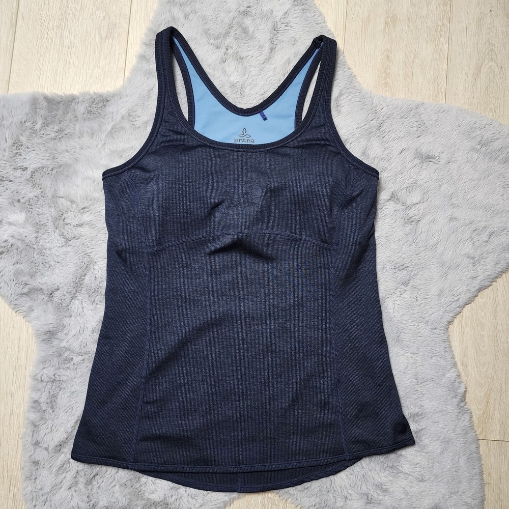 Prana Space Dye Heathered Racerback Cutout Yoga Tank Top Blue Large